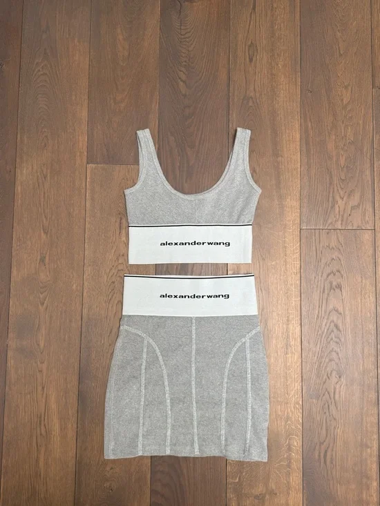 Alexander Wang Grey Logo Crop Tank & Skirt Set - Picture 2 of 5